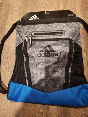 adidas Gray and Blue Drawstring Training Sackpack